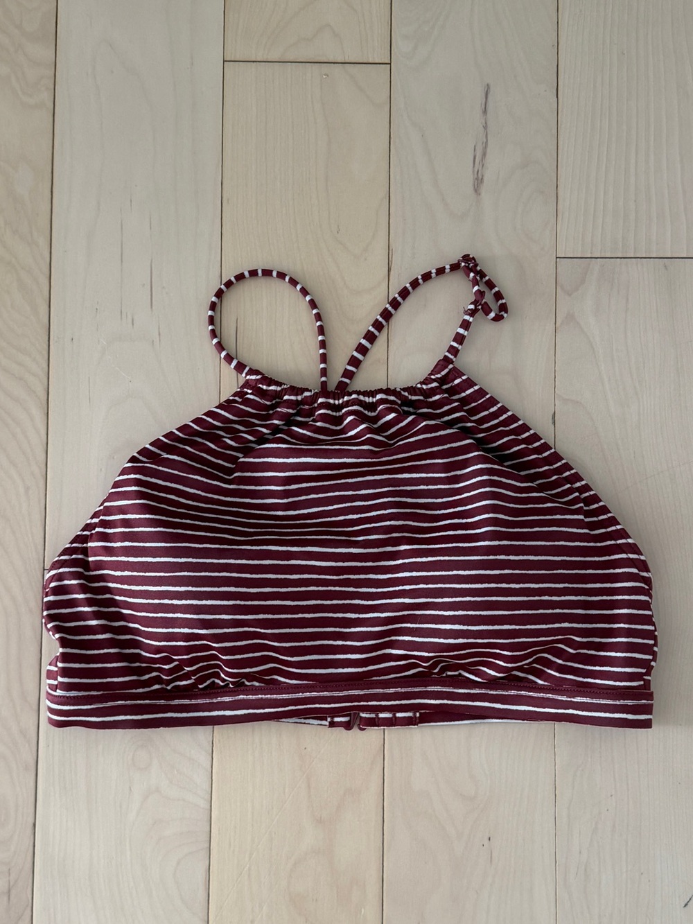 Prana Lahari Women's High Neck Bikini Top Burgundy White Striped Swim